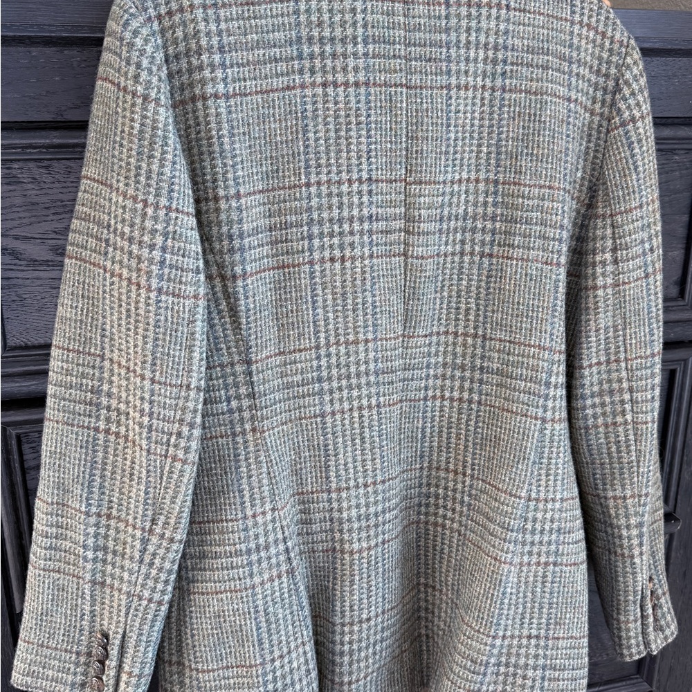 Lauren Ralph Lauren Wool Tweed Blazer Moss Green Plaid Equestrian Academia - Picture 2 of 9